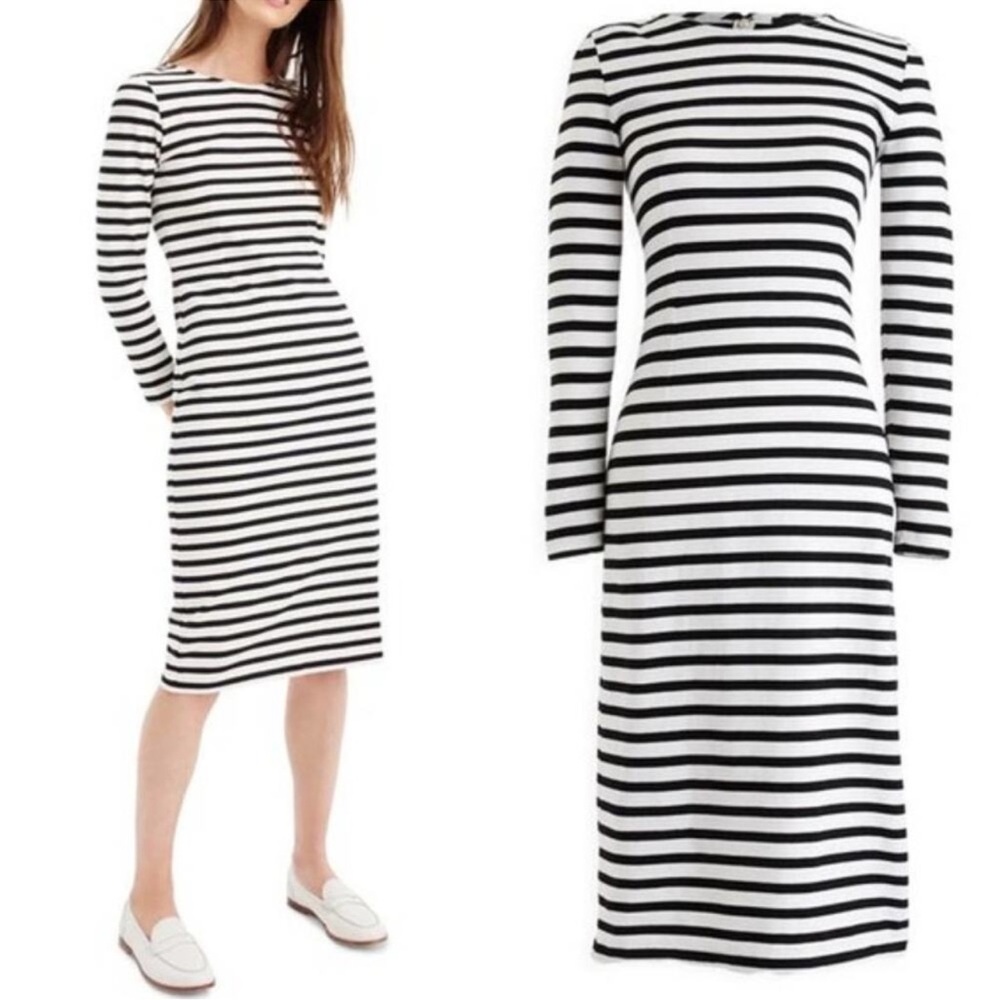 J. Crew Black & White Striped Midi Dress